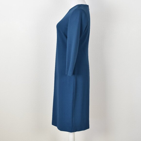 Vince 3/4 Sleeve Boucle Sheath Dress Teal Blue - M - Picture 4 of 9